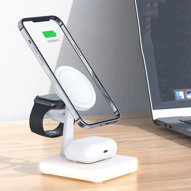 2025 Magnetic Wireless Charger Stand for iPhone 14 13 12 11 X IP Watch 7 SE 6 5 15W Induction Universal 3 in 1 Charging Pad