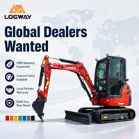 Mini-excavatrice LOGWAY en stock pour le travail de construction en flotte de loueurs, avec cabine fermée et chenilles durables