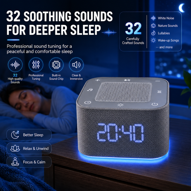 Adjustable White Noise Speaker 32 Smooth and Natural Sounds App Control Night Light Switching Brightness Adjustment