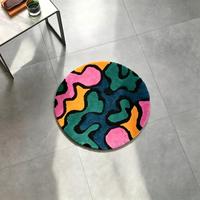 Tapis rond tufté à la main à blocs de couleur abstraits, forme ondulée vibrante, pour salon, chambre et décoration intérieure