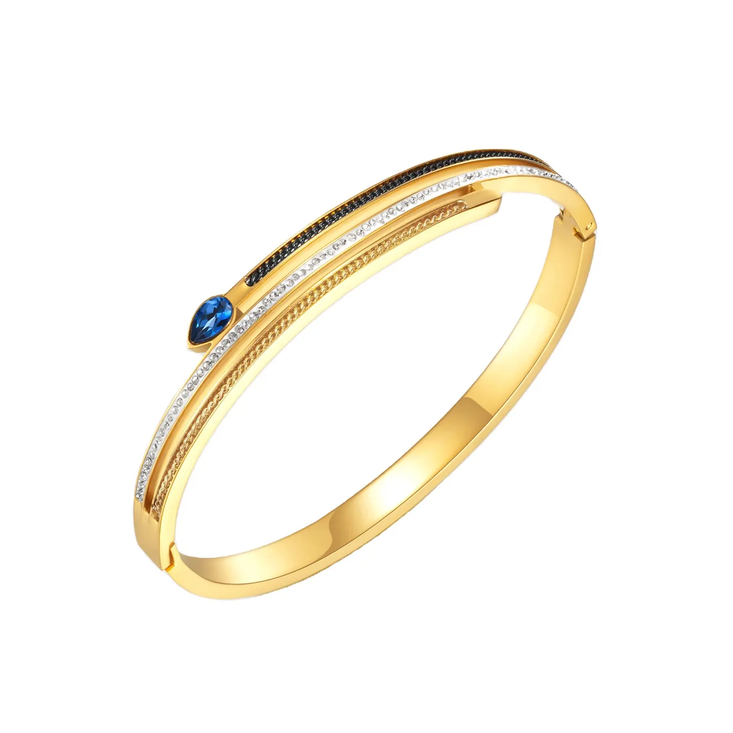 Bezoedelen Gratis Sieraden 18K Vergulde Rvs Open Bangle Snake Shaped Wit Blauw Crystal Diamond Bangle Armband