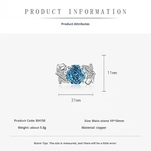 라이브 방송 핫 세일 바다 블루 고 탄소 다이아몬드 밀레니엄 장미 컷 세트 패션 팔각형 반지. - Product Image 3
