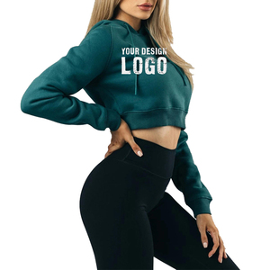 Sweat à capuche personnalisé avec impression en relief pour femmes, sweat à capuche décontracté pour l'extérieur, entraînement physique, sweat à capuche court pour femmes - Product Image 1