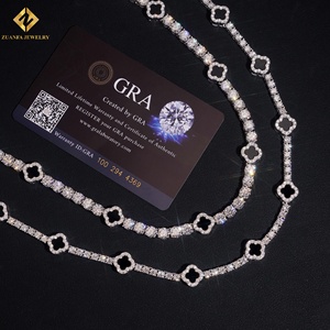 925 Silver Rhodium Plated <b>Statement</b> <b>Necklace</b> Geometric Clover Design Party Jewelry 3mm 5mm Tennis Chain - Product Image 2