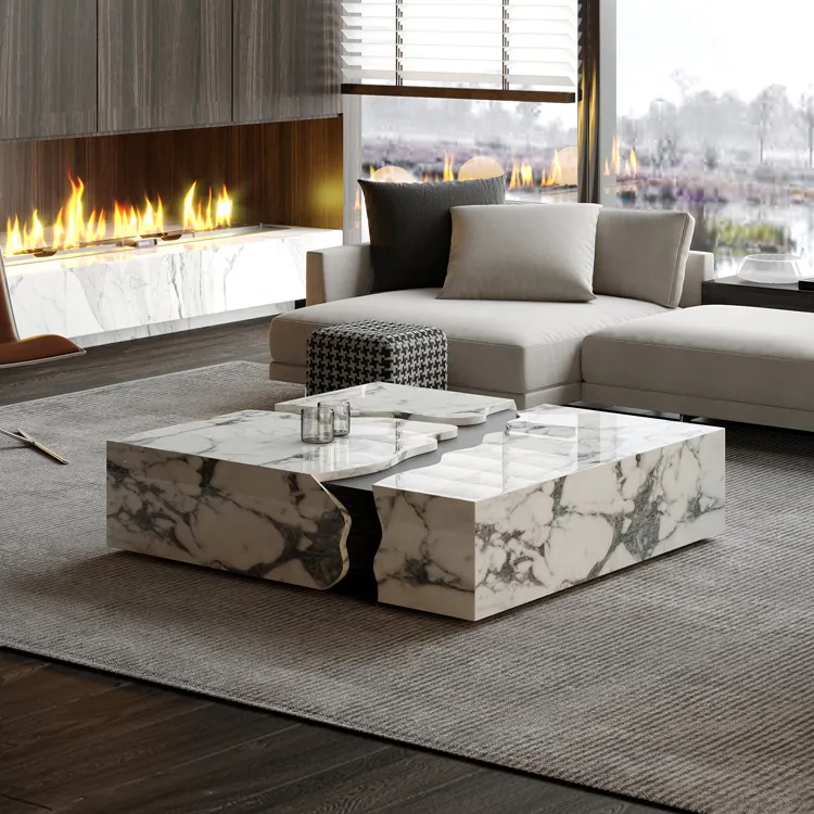 wholesale products in china italian minimalist unique living room coffee table 100cm white square marble coffee table