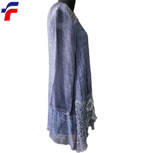 Alla moda Del Merletto Decorato <span class=keywords><strong>Blu</strong></span> Freddo Sporco di Tintura in Capo Delle Signore Tessuto Camicetta - Product Image 2
