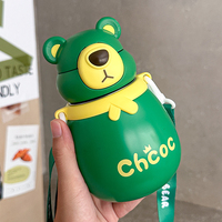 Botella de agua de oso de acero inoxidable de alta calidad M85 para niños, termos con pajita, vasos bonitos portátiles