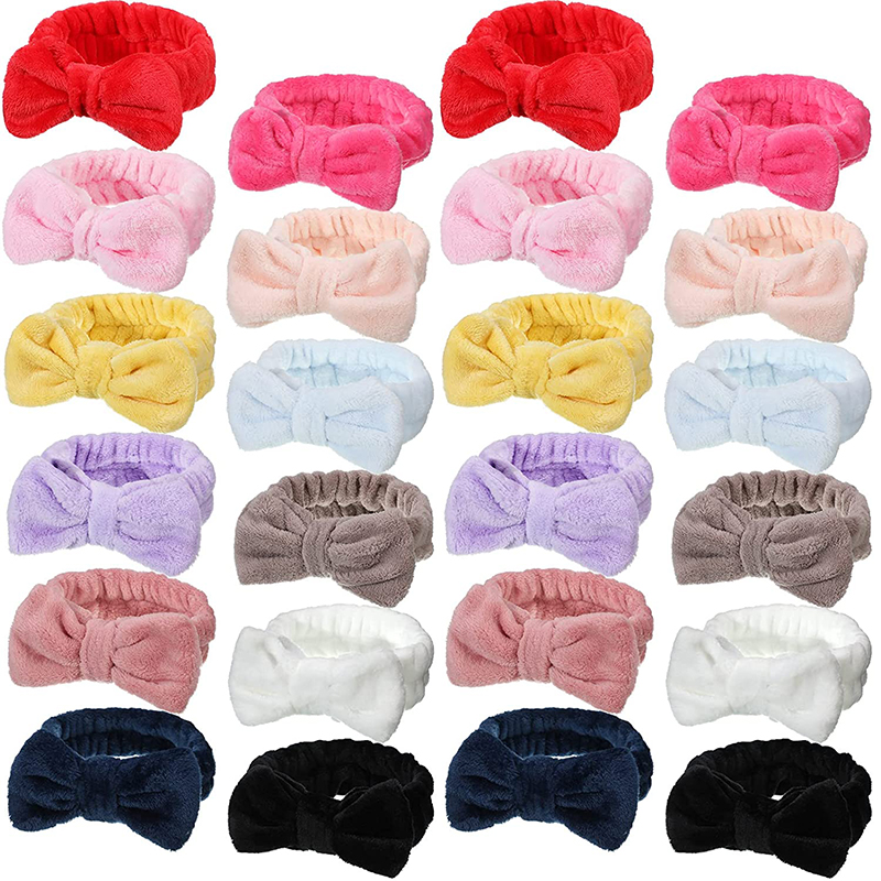 soft coral fleece bowknot headwraps turban custom makeup bow bath facial headband spa for women