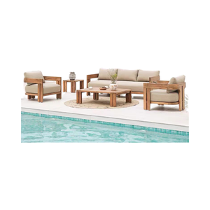 Bộ ghế <span class=keywords><strong>sofa</strong></span> ngoài trời bằng gỗ tếch và mây hiện đại cao cấp, bền bỉ, dùng cho sân vườn, công viên. - Product Image 4