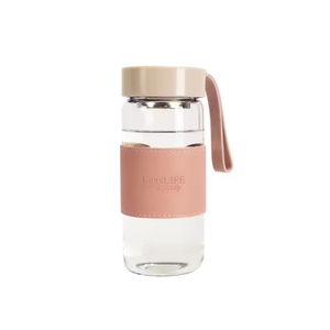 Botella de Agua de Vidrio de Borosilicato de 480 ml (16 oz) con Funda de Cuero e Infusor de Té, Personalizable con Logotipo, Venta al Por Mayor de Fábrica - Product Image 2