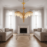 Lustre suspendu en cuivre massif français, grand modèle, hauteur réglable, style postmoderne, luxe, cristal, LED, carré, lampe suspendue