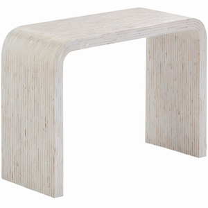 La mesa consola Felix incorpora un estilo veraniego y fresco con su silueta arqueada y acabado de conchas de capiz colocadas a mano. - Product Image 2