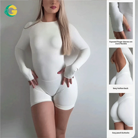 Combinaison de yoga sans dos à manches longues pour femme, combinaison de sport sans couture avec effet push-up fessier et trous pour les pouces, idéale pour la gym et le fitness