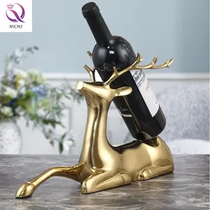 Nordic home decor modern pure copper deer head light luxury metal red wine rack creative for kitchen bar wine cabinet decoration
