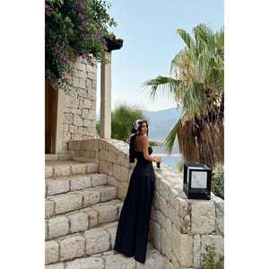 Robe de bal noire sans bretelles, conçue sur mesure, taille XS, robe de soirée formelle, robe de bal, fente haute, taille empire, décoration en strass, haute - Product Image 1