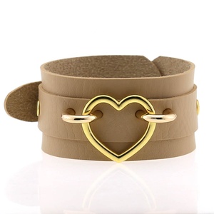 Woman <strong>Man</strong> Punk Goth Double Layer PU Leather Wrist Bracelet Heart Buckle Anime Sexy Bondage <strong>Bangles</strong> - Product Image 4