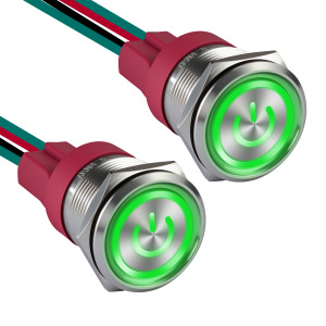 Illuminated <b>Latching</b> <b>Push</b> Button Switch Metal Anti Vandal Waterproof IP65 Flat Head LED Ring 19mm 12V 24V 15A On Off - Product Image 1
