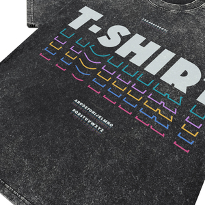 T-shirts décontractés pour hommes en coton tricoté 100% noir délavé à l'acide, avec motif lettres colorées imprimé, col rond, manches courtes, coupe ample - Product Image 4