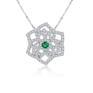 Rose Pendant Necklace 925 Sterling Silver Emerald Diamond Necklace Unique Design Jewelry for Women 2022