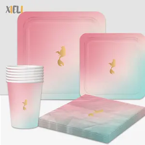 Xieli Vietnam colore rosa carta forniture per feste sirena d'oro stoviglie usa e getta per feste