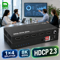 DQINFOS Répartiteur HDMI 8K 60Hz 1 entrée 4 sorties, Boîtier de distribution audio-vidéo compatible HDCP 2.3 pour affichage de moniteur de salle de conférence