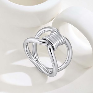<b>Stainless</b> <b>Steel</b> Two-Tone Knot Design <b>Rings</b>-Vintage Gold & Silver Statement <b>Rings</b> Unique Textured Women's Fashion Jewelry - Product Image 3