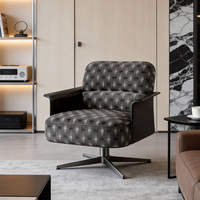 Fauteuil pivotant de salon en cuir de luxe moderne, mousse haute densité, structure en bois massif, base en alliage d'aluminium