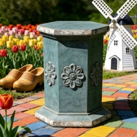 Colonne décorative de jardin vintage en résine verte irrégulière, peinte à la main, avec motif floral en relief, support pour plantes de patio, résistant aux intempéries