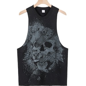 เสื้อกั๊กผู้ชายลายหัวกะโหลกสไตล์ยุโรปอเมริกันสำหรับฤดูร้อน แฟชั่นลำลองแนวสปอร์ต ผ้าโพลีเอสเตอร์บาง แห้งเร็ว ระบายอากาศได้ดี - Product Image 3