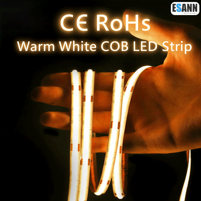ESANN DC24V/12V 3000K Dimmable RGBW Warm White COB LED Strip 8MM Wide IP20 480Leds/meter for Home Company Hotel