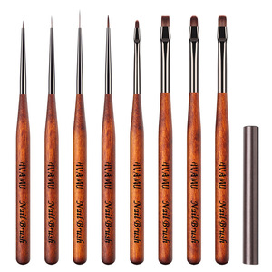 Japanese Sandalwood Handle Nail Art Brush <b>Set</b> with Cap Round Flat Head for UV Gel Flower Painting - Product Image 5