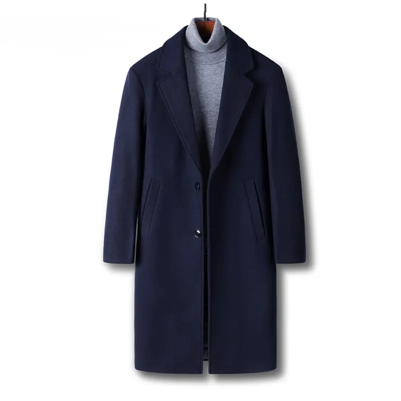 2023 Latest Design Woolen Cloth Blends Coats Men Coat Slim Fit Single Long Breasted Winter Coat For Men