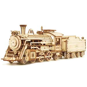 Adult Wooden Puzzles CPC Certificated Robotime Factory Locomotive Train Model 3d Wooden Puzzle Toys For Adults And Kids