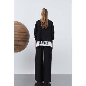 Pantalon large élégant pour femme, taille haute, noir, respirant, taille élastique, confortable pour tous les jours - Product Image 6