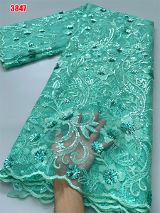 3847 프랑스 얇은 명주 그물 메쉬 레이스 원단 5 야드 도매 아프리카 자수 그물 레이스 신부 웨딩 드레스에 대 한 스팽글과 - Product Image 5