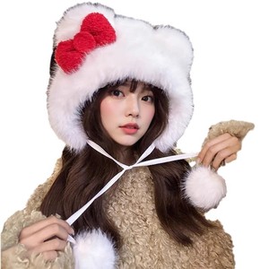 Lindo gorro blanco con orejeras y lazo para mujer, cálido, a prueba de viento, estilo Lei Feng, con lazo. - Product Image 2
