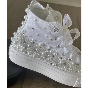 Baskets de luxe argentées en cristal pour femme, avec strass et pierres précieuses rouges, chaussures à plateforme à semelle épaisse, décontractées, pour mariée et mariage - Product Image 3