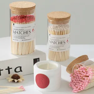 Hot Selling Long Kitchen Wooden Personalised Bulk Safety Tall Matches With Jar Luxury Wooden Glass Bottle Long Match