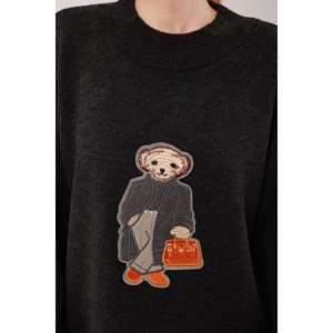 Suéter de punto negro al por mayor para mujer, manga larga, informal, con característica antipilling - Product Image 6