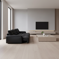 Canapé inclinable en cuir noir capitonné avec base en bois massif et accoudoirs rembourrés pour salon, home cinéma et détente