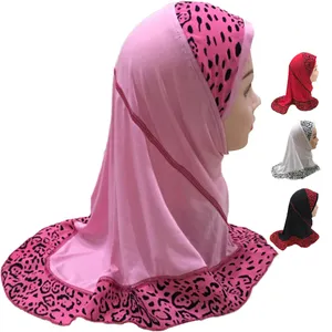 High Quality Girl Crystal Linen Leopard Print Turban Hijab Wholesale Kids Hijab children hijab kids