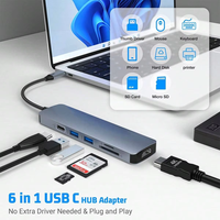 Adaptateur Hub USB 3.0 Type-C 6-en-1 avec Interface Carte SD/TF et Sortie HDTV 4K - Portable