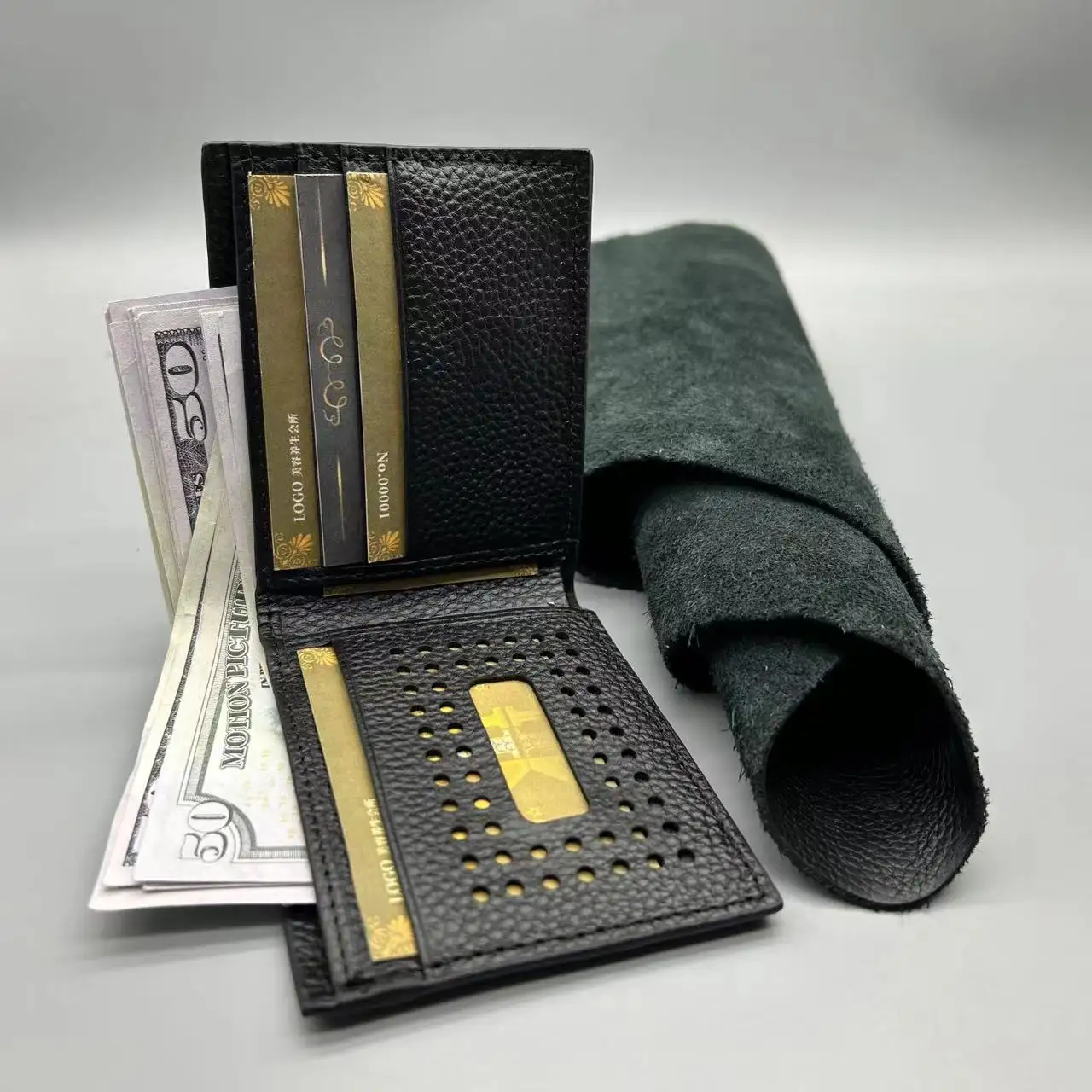 Hot selling Factor Embossing LOGO Men's Short Money Card Holder case coin purse Buoy zipper Short Genuine Leather Wallet men