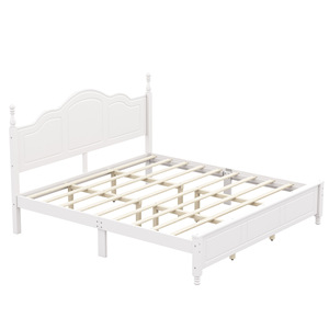 Solid Wood <b>Double</b> <b>Bed</b> <b>White</b> Platform <b>Bed</b> With Curved Headboard And Cylindrical Legs Durable Furniture For Adults Children - Product Image 5