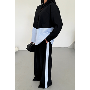 Ensemble de costume noir pour femme en popeline de polyviscose, comprenant une chemise et un pantalon - Product Image 3