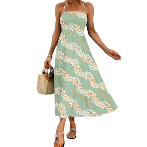 Mass Production Summer Girls Hawaiian Print Smocked <strong>Spaghetti</strong> <strong>Strap</strong> Milk Slik Vacation <strong>Dress</strong> Women's Holiday <strong>Dress</strong> - Product Image 2