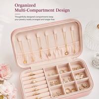 Étui à bijoux rose personnalisé avec logo d'usine, mini-organisateur de voyage portable avec rouleaux à bagues et crochets pour colliers, vente en gros