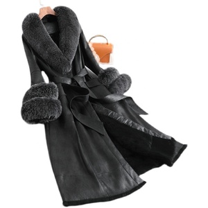 Giacca da Donna in Vera <span class=keywords><strong>Pelliccia</strong></span> di Coniglio e Pelle, Cappotto Invernale Lungo di Lusso con Collo in <span class=keywords><strong>Pelliccia</strong></span> di Volpe, Parka - Product Image 1