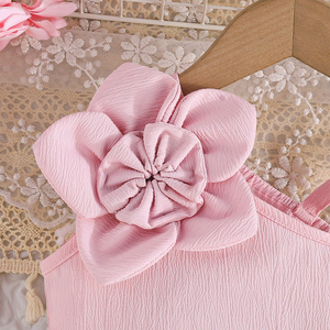 ชุดเสื้อผ้าเด็กผู้หญิงสองชิ้นสุดหรู ดีไซน์ไหล่เดียว ประดับดอกไม้สวยงาม แฟชั่นสำหรับงานปาร์ตี้ฤดูร้อน ลายดอกไม้หลากหลายแบบ - Product Image 3