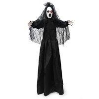 Nouveauté 2026 Halloween : Mariée vampire lumineuse en gaze noire, fantôme debout, avec contrôle sonore, pour maison hantée et pièce secrète